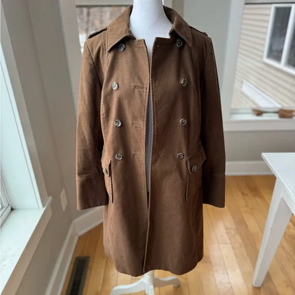 BODEN Brown Flannel Overcoat Trenchcoat Jacket Striped Flannel Lining Size 6 - Picture 13 of 13